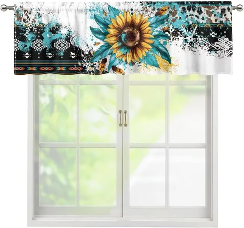 Vista 11 de ZFRXIGN Southwetsern Cenefas de cortina para ventanas de cocina, 54 x 18 pulgadas, cenefa azteca occidental, 1 panel, cortinas cortas bohemias