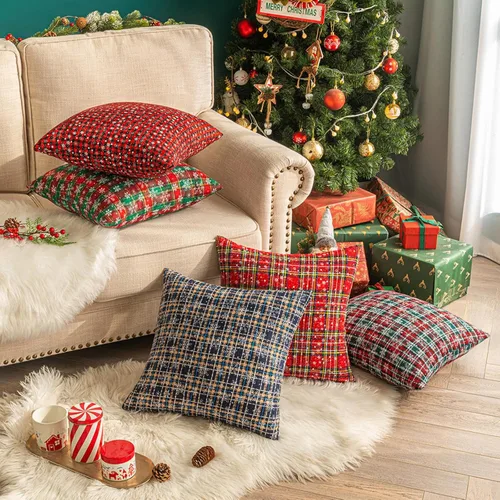 Vista 5 de MOJUN Juego de 2 fundas de almohada navideñas de 18 x 18 pulgadas, fundas de almohada decorativas de Navidad con copos de nieve, funda de cojín