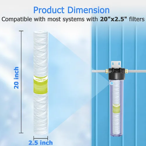Vista 4 de Cartucho de filtro de agua de 5 micrones para toda la casa, filtros de sedimentos para heridas de cuerda para agua de pozo, reemplazo universal