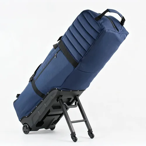 Vista 10 de Bolsa de viaje de golf con ruedas con soporte, ajustable de 2 o 4 ruedas, protección acolchada gruesa, funda de viaje con asas, con cremallera