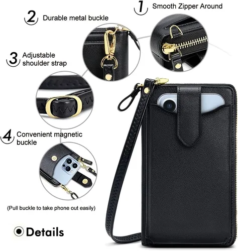 Vista 4 de Peacocktion - Bolso pequeño para teléfono celular, para mujeres, minibolso de hombro ligero para cruzarse por el cuello, con ranuras para tarjetas