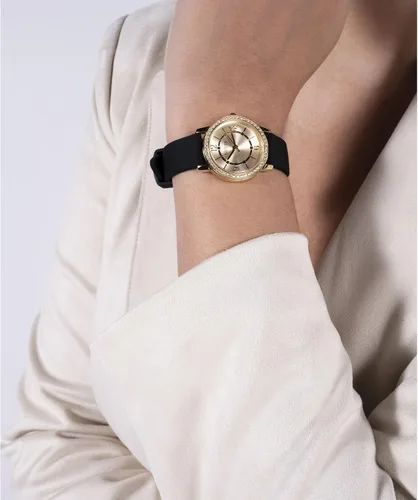 Vista 4 de GUESS Reloj analógico de silicona dorada y negra Negro/Oro/Champán