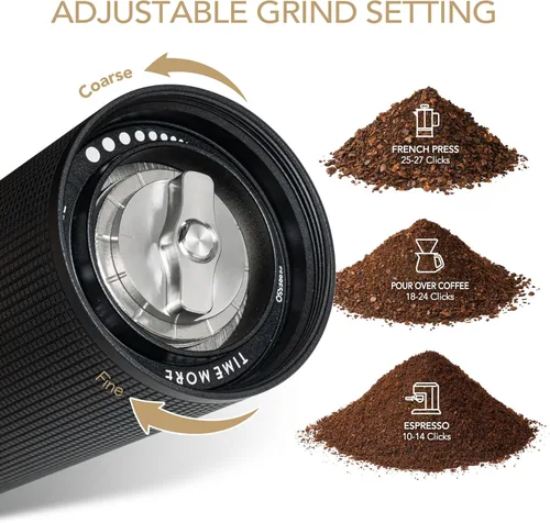 Vista 3 de Timmore Castaño C2S - Molinillo de café manual con ajuste interno de molienda ajustable, capacidad de 20g, molinillo de café manual con rebaba