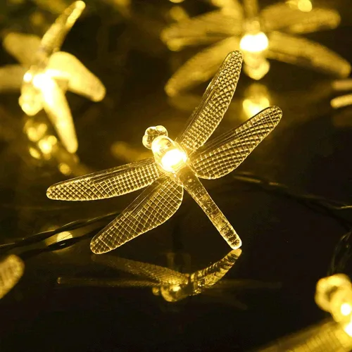 Vista 9 de ASFSKY Luces solares de libélula al aire libre 50 LED libélula luces impermeables blanco cálido