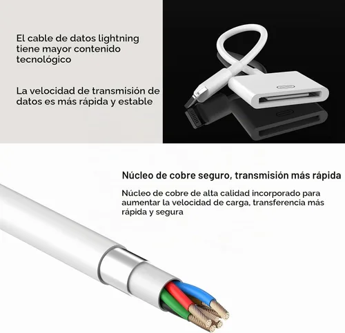 Vista 6 de Adaptador Lightning a 30 pines, certificado MFi de Apple, sin audio, macho de 8 pines a hembra de 30 pines, convertidor de conector con cable Blanco