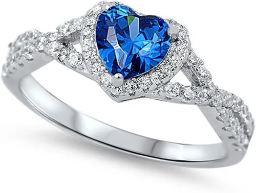 Vista 35 de Elige tu color. Anillo de compromiso de plata fina con diseño de corazón y halo Claro
