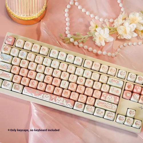 Vista 4 de SEUNKWANG EWEADN Cute Cat Theme PBT & PC Keycaps, 132 Keys MOA Profile Custom Keycap Set, Aesthetic Pink Keycaps for Mechanical Keyboard Compatible