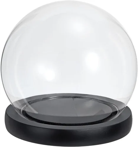 Vista 10 de PATIKIL Cúpula de cristal transparente Cloche de 4 pulgadas, vitrina de cristal con forma de globo, centro de mesa con base de madera natural