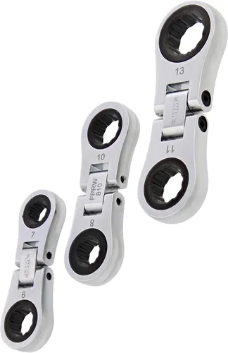 Vista 4 de Juego de llaves de trinquete Nano Flex de VIM Tools - Juego de 3 piezas de llaves flexibles de doble cara de tamaño para la palma con 72 dientes