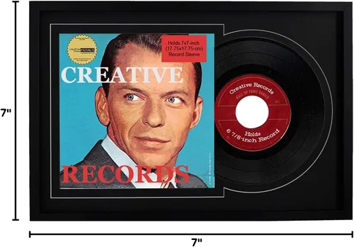 Vista 7 de Creative Picture Frames Marco de disco individual de vinilo de 7 pulgadas con doble paspartú negro y negro de 6 7/8 pulgadas y cubierta de 7 x 7