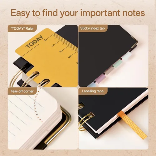 Vista 5 de POPRUN Cuaderno A5 con espiral, 120GSM, tapa dura, color negro