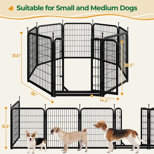 Vista 5 de Yaheetech Corralito para perros de alta resistencia, 32 pulgadas, 8 paneles, corralito para perros medianos, valla de ejercicio plegable