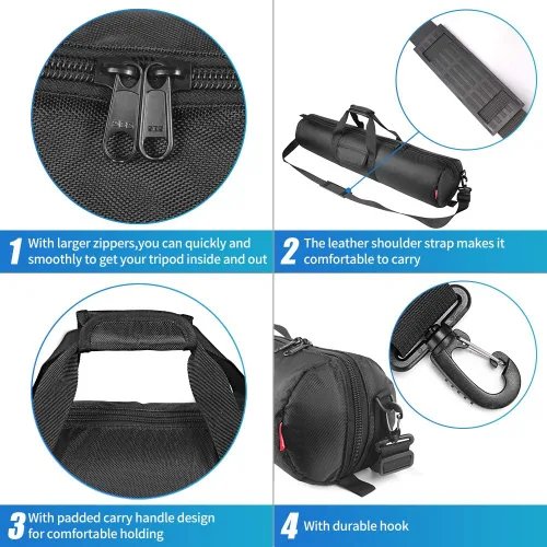 Vista 4 de HEMMOTOP Funda para trípode, 31.5 x 7 pulgadas, bolsa de trípode resistente con correa para el hombro y asa, funda de transporte acolchada gruesa