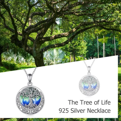 Vista 103 de ONEFINITY Collar de plata de ley 925 con diseño de árbol de la vida con colgante de nudo celta de concha de abulón para mujer