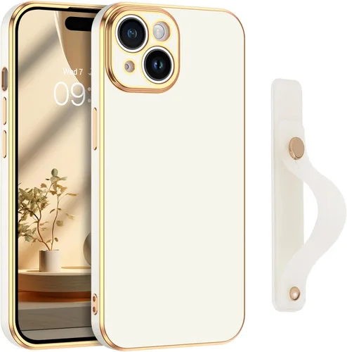 Vista 15 de GUAGUA Funda para iPhone 15 de 6.1 pulgadas con soporte para correa de muñeca, delgada, suave, galvanizada, TPU iPhone 15, funda protectora a prueba