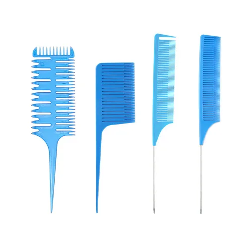 Vista 8 de Fox Baby Peine para peinar el cabello, 4 peines de metal negro, resaltado, estilo profesional, para estilista en casa, peluquero, tejido, teñido