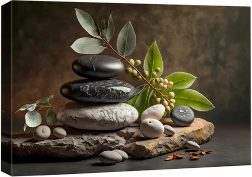 Vista 52 de Wall26 - Arte de pared estampado en lienzo con diseño de rocas negras en un lago tropical verde sereno, naturaleza floral, fotografía, realismo