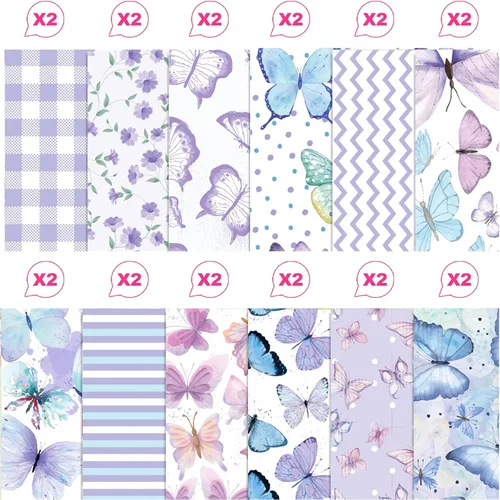Vista 7 de 24 blocs de papel púrpura acuarela mariposa Scrapbook papel papel de doble cara con patrón de flores Bue para álbumes de recortes, bricolaje, fondo