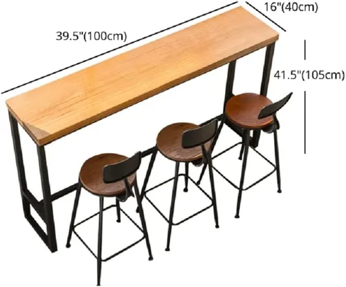Vista 2 de Mesa de bar de madera, mesa de comedor industrial de madera de pino con base de caballete en negro