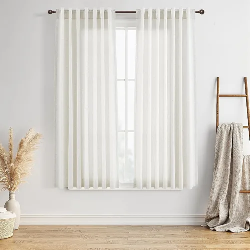Vista 48 de BOODII Cortinas de lino de 96 pulgadas de largo y 8 pies para sala de estar Blanco