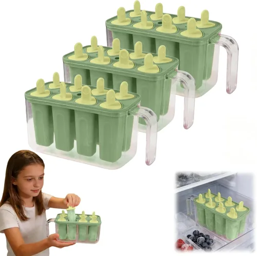 Vista 11 de Bandeja de molde para hacer paletas de hielo de 8 cavidades, moldes reutilizables para paletas de hielo, contenedor reutilizable de fácil liberación