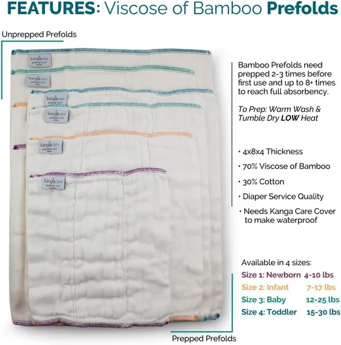 Vista 3 de Kanga Care Pañales reutilizables sin blanquear 70% viscosa de rayón de bambú / 30% algodón preplegados pañales de tela (6 unidades) – Talla 2: bebé