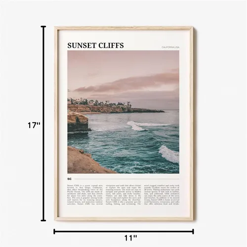Vista 7 de Póster de viaje de Sunset Cliffs, arte de pared de acantilados al atardecer, impresión de póster de acantilados al atardecer, foto de acantilados al