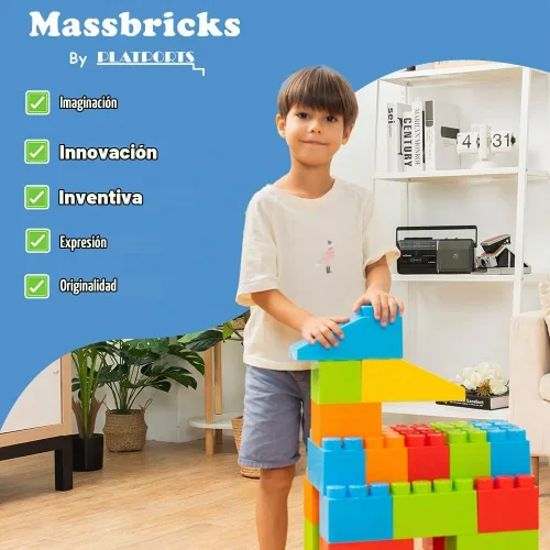 Vista 6 de PLATPORTS Bloques de construcción grandes de 48 piezas – Bloques de plástico gigantes XL grandes para niños de 2 a 8 años, juego de construcción