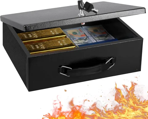 Vista 3 de KYODOLED Caja de documentos ignífuga con cerradura de llave, caja de almacenamiento grande para objetos de valor, caja de seguridad para pasaporte