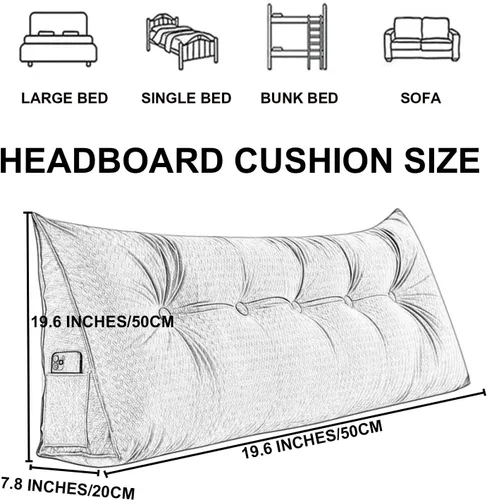 Vista 7 de Almohada grande de cuña de lectura, cojín de terciopelo para cabecero, respaldo triangular, color liso, para cama de día, litera, dormitorio