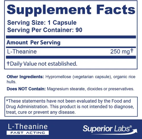 Vista 2 de Superior Labs L-teanina, 0.01 onzas, 90 cápsulas vegetales.