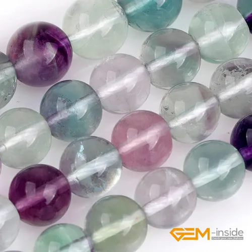 Vista 4 de GEM-Inside - Cuentas sueltas de fluorita arcoíris natural, grado AAA de 0.315 in, cuentas de energía de cristal para fabricación de joyas, 15