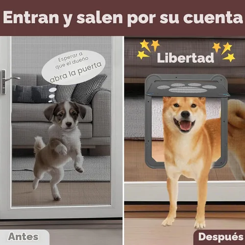 Vista 3 de Puerta de perro grande para puerta mosquitera, fácil de instalar Puerta mosquitera para mascotas con cerradura para puerta corredera, puerta