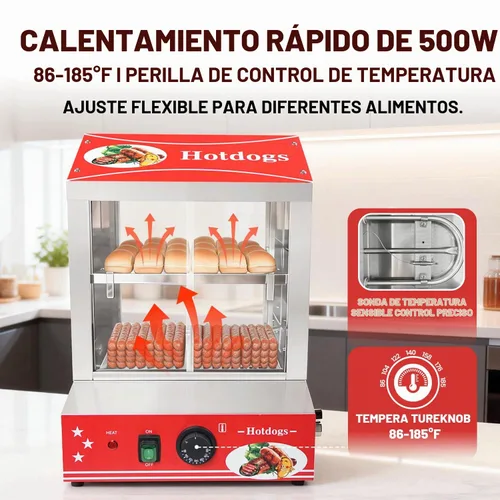 Vista 6 de Máquina de vapor para perros calientes, 2 niveles, gran capacidad, 27 litros/29 cuartos de galón