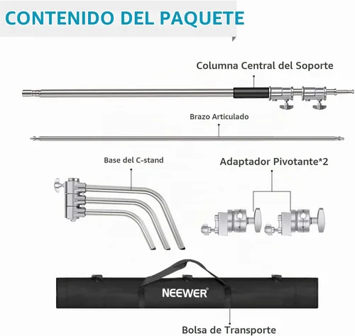 Vista 8 de Neewer Soporte de luz ajustable en C de 10 pies/9.8 ft con brazo de pluma de extensión de 4 pies/3.9 ft, cabezal de agarre de 2 piezas y bolsa