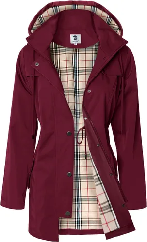 Vista 7 de SaphiRose Chaqueta larga con capucha para lluvia al aire libre para mujer, impermeable, rompevientos Algas Azul
