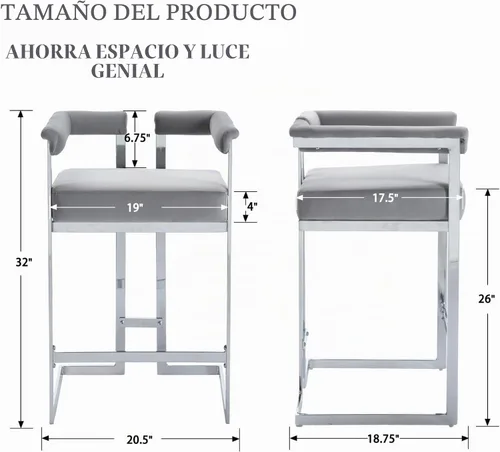 Vista 2 de DUOMAY Juego de 2 taburetes de bar modernos, taburete de 26 pulgadas de altura de mostrador con acabado cromado de metal, silla de isla de cocina