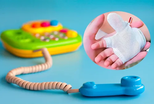 Vista 2 de Guantes de succión de pulgar para niños, guantes protectores de succión de pulgar para bebés, protector de parada para chupar los dedos (L)