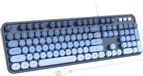 Vista 8 de Atelus Teclado USB con cable con retroiluminación de 7 colores, teclado de tamaño completo con teclas retro, teclado numérico y tecla de acceso