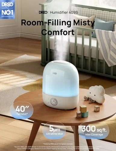 Vista 2 de DREO Humidificadores para dormitorio, tiempo de funcionamiento máximo de 30 horas, luz nocturna RGB y entrenador de sueño, humidificador de niebla
