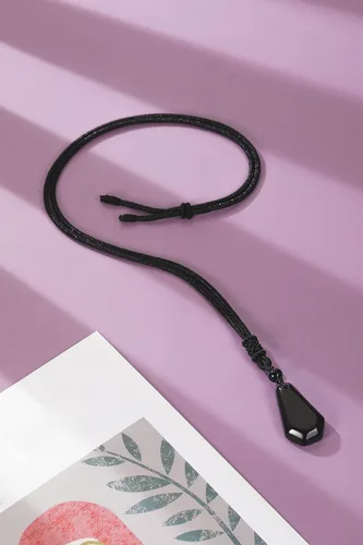 Vista 5 de Jovivi 2 collares de obsidiana negra de amatista para hombres y mujeres, piedras preciosas naturales curativas collares con colgante de cuerda