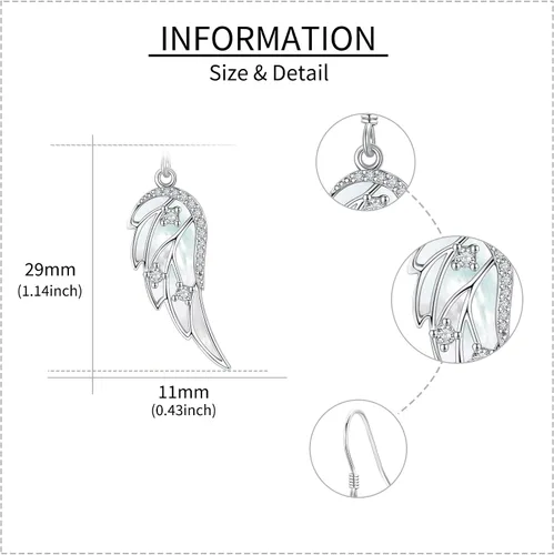 Vista 3 de Aretes de alas de ángel para mujer, plata de ley, aretes colgantes de moda, joyería de ángel para mujer