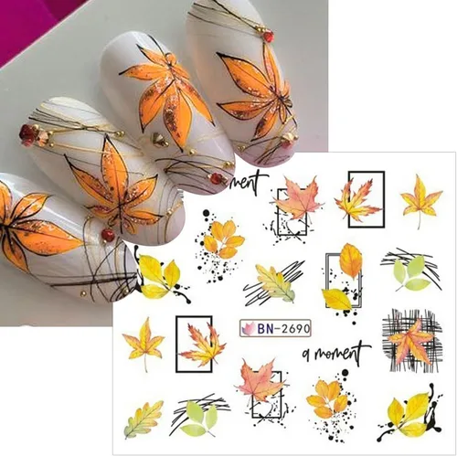 Vista 7 de 500 patrones de calcomanías de uñas de otoño para mujer, calcomanías de agua de dibujos animados, calabaza, hongo, hoja de arce, calcomanías