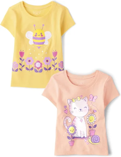 Vista 17 de The Children's Place Camisetas estampadas de manga corta para bebés y niñas pequeñas, con diseño de unicornios y mariposas, a la moda, paquete de 3