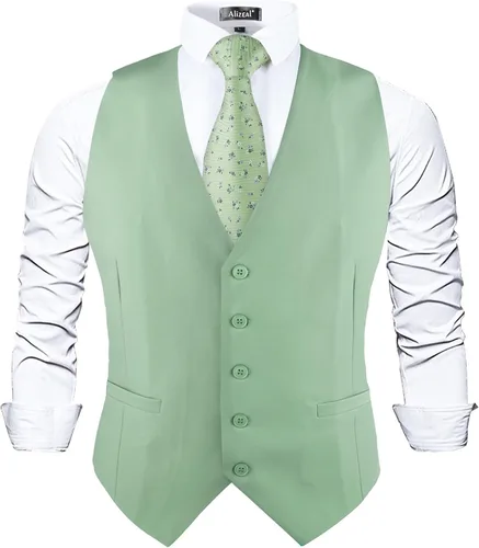 Vista 27 de Alizeal Chaleco de Traje de Negocios Clásico de Color Sólido para Hombre de Ajuste Regular Chaleco de Esmoquin para Boda