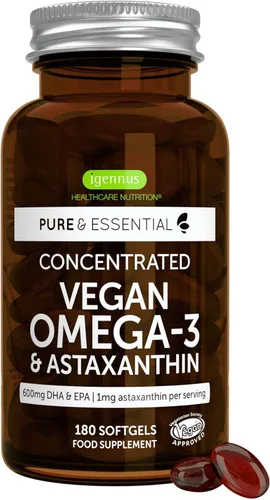 Vista 11 de Igennus - Aceite de algas vegano Omega-3, certificado por la IAOS, 400 mg de DHA y 200 mg de EPA por porción, forma de triglicéridos, apoya la salud