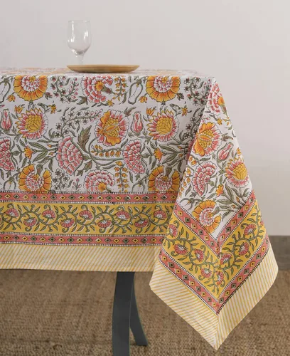 Vista 3 de Labhanshi Mantel redondo de 108 pulgadas con estampado de bloques de mano indio, 108 pulgadas, 10 plazas y rectangular, 60 x 90 pulgadas, mantel