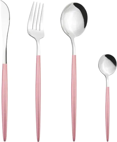 Vista 26 de Juego de cubiertos Cuchillo de cena Postre Tenedor Cuchara Juego de vajilla de acero inoxidable Vajilla de cocina 4 piezas Negro