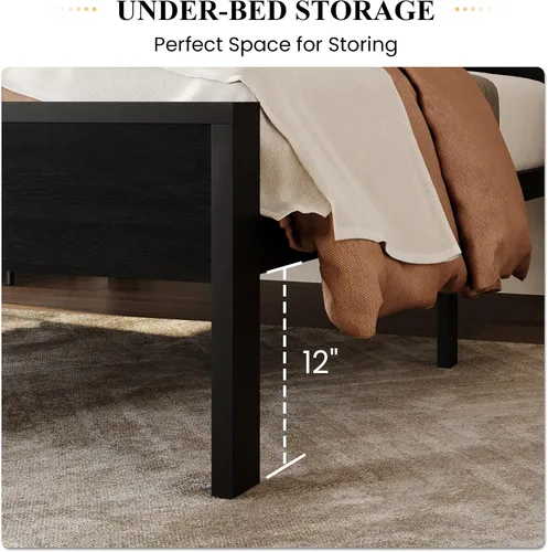 Vista 4 de SHA CERLIN Base de cama de plataforma metálica de tamaño individual de 14 pulgadas con cabecera y estribo de madera, base de colchón, no necesita