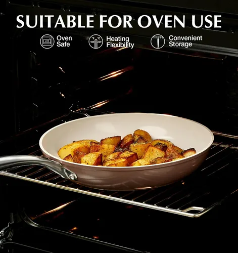 Vista 5 de KOCH SYSTEME CS Sartén antiadherente de 10 pulgadas con tapa, sartén de cerámica con mango de acero inoxidable, sartén antiadherente de cerámica